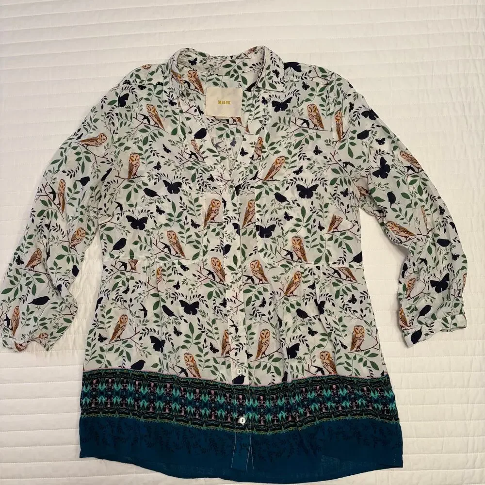 Anthropologie Maeve Women's Owl and Butterfly Tunic Blouse, size 8 - Picture 1 of 6